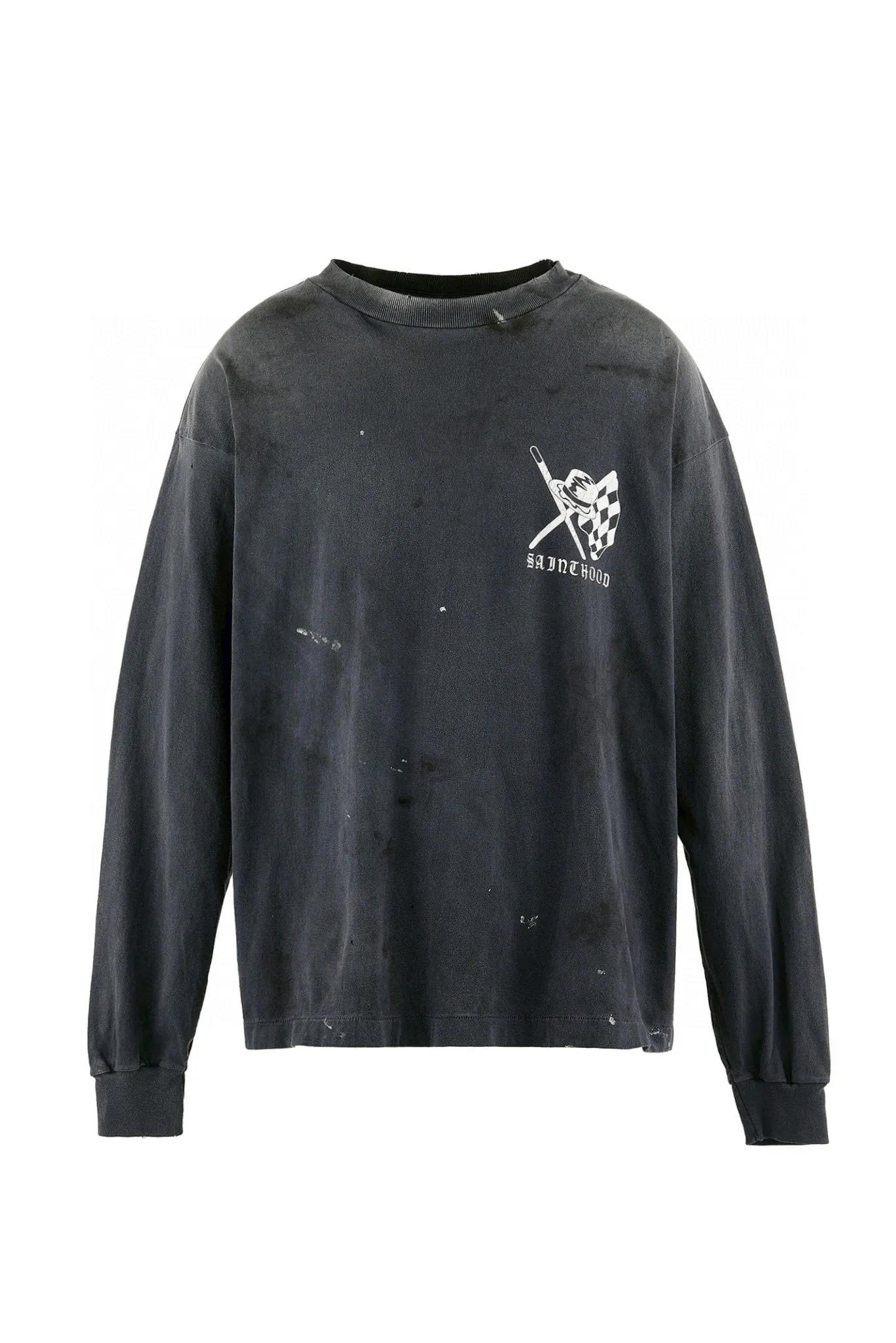 SAINT Mxxxxxx × NEIGHBORHOOD STHD . LS TEE SPEED KILLS/BLK Skull Helmet Long Sleeves Washed Black S-XL Cylindrical Cloth Ready-Made Assute Dyeing Heavy Washing Water Fading Handmade Splashed Ink Holes Simulate Natural Fading and Old Effects Correct Version Customized NBHD Co-branded Accessories Top Purchasing Level